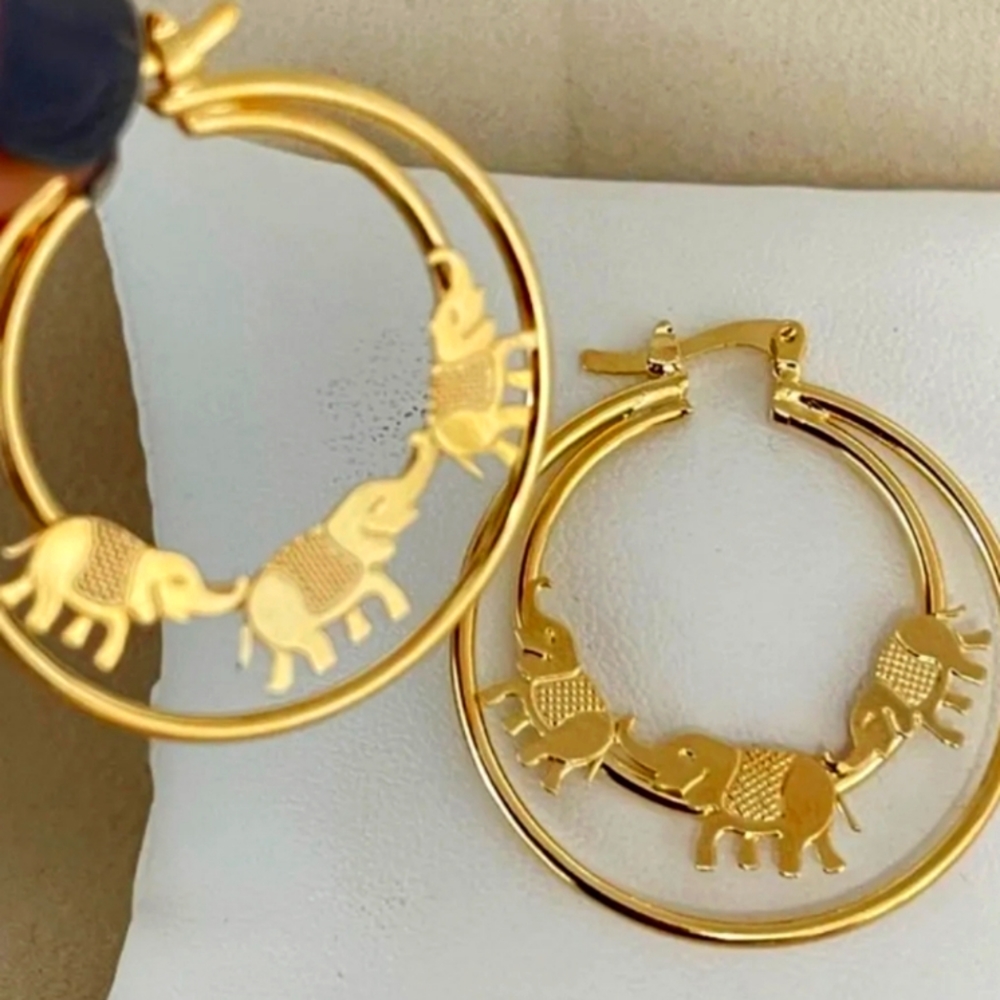 18KT Gold Plated Elephant Hoop Earrings